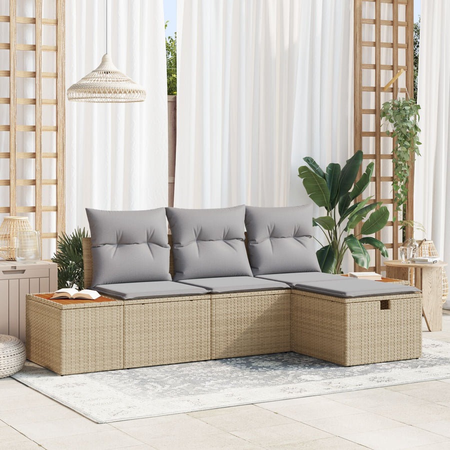4-Delige Tuin Sofa Set Met Kussens Beige Poly Rattan