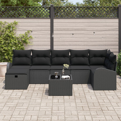 8-Delige Tuin Sofa Set Met Kussens Zwart Poly Rattan