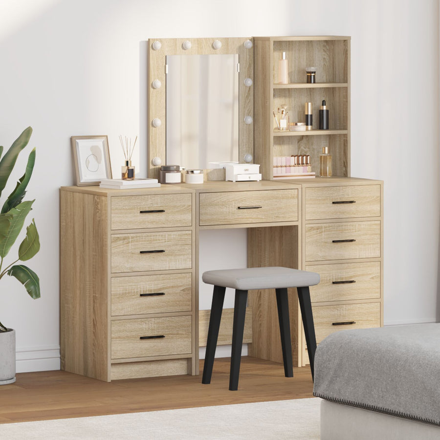 3 Delige Kaptafel Set Met Led Sonoma Eiken Gefabriceerd Hout