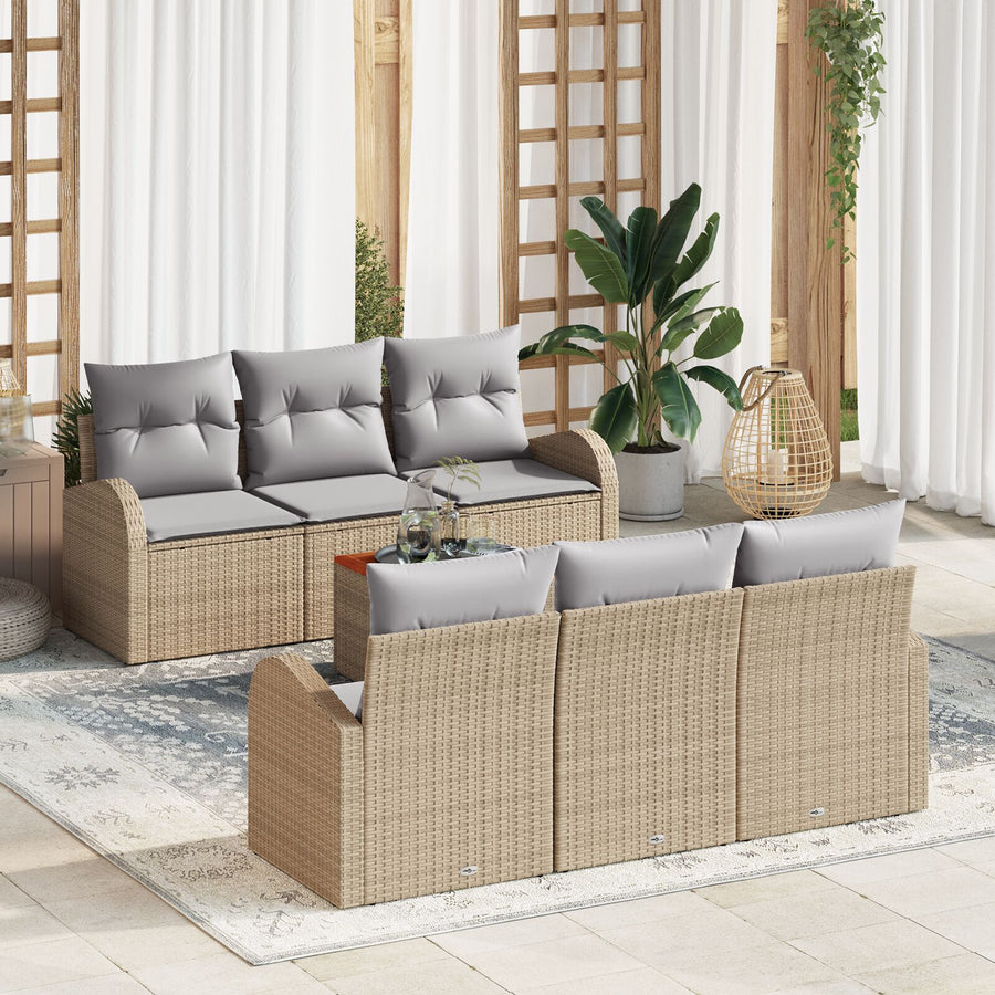 7 Delige Tuin Sofa Set Met Kussens Beige Poly Rattan Acacia