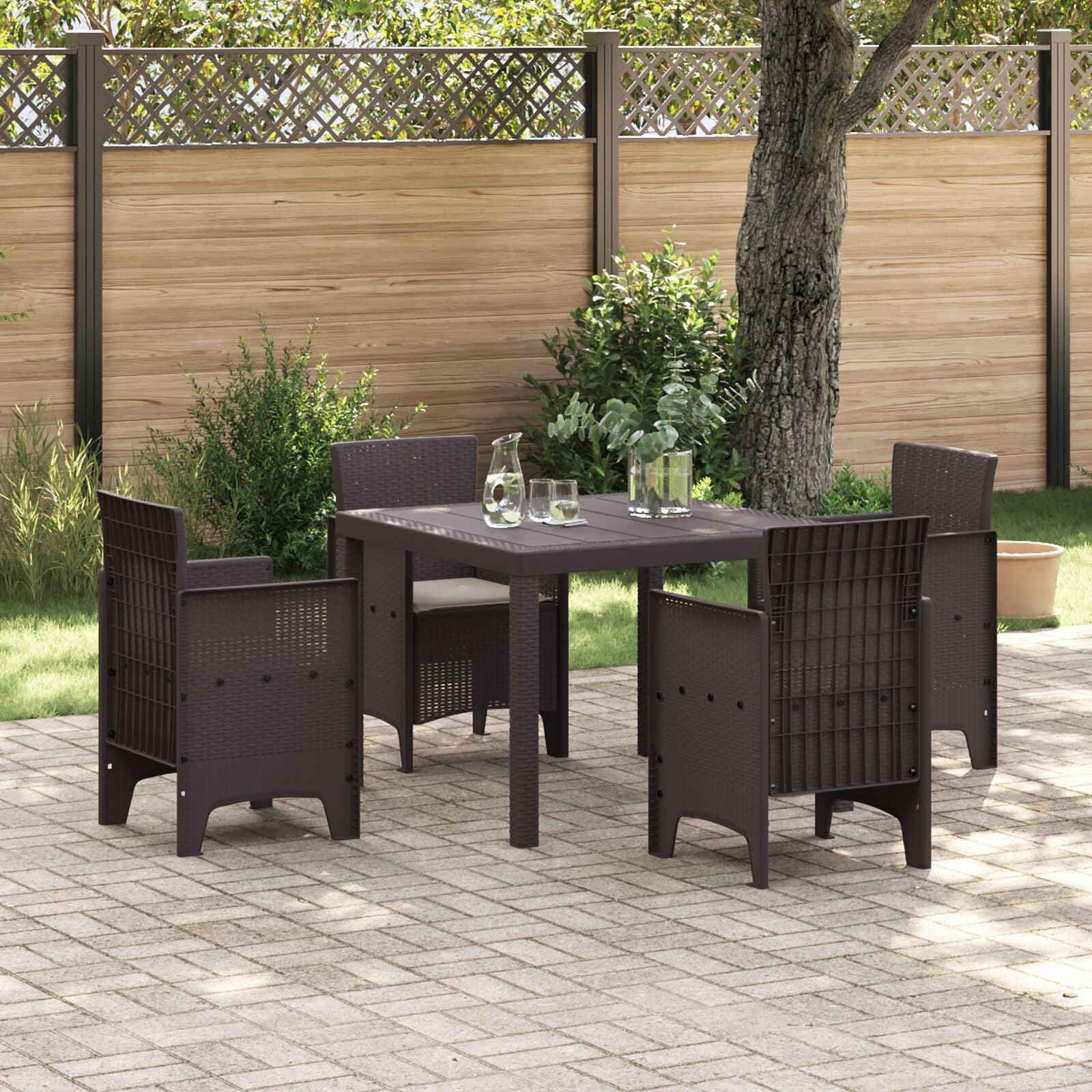 5-Delige Tuin Dining Set Met Kussens Bruin Poly Rattan