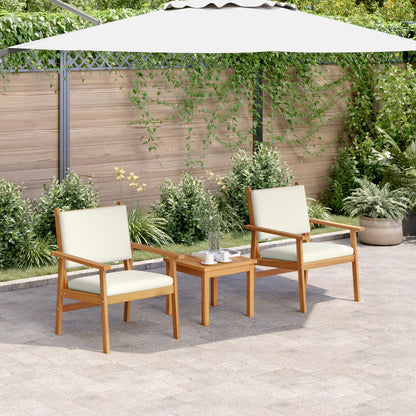 3-Delige Tuin Bistroset Met Kussens Van Massief Acaciahout Crèmewit Tafel + 2 stoelen