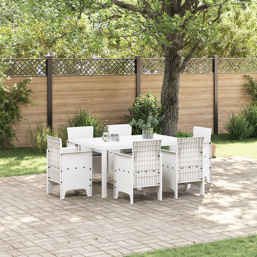 7-Delige Tuin Eetset Met Kussens Wit Poly Rattan