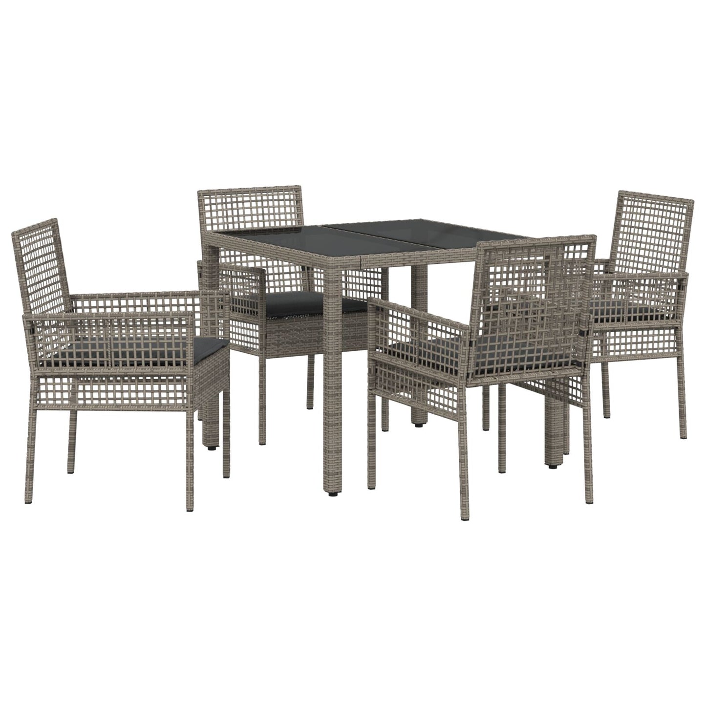 5-delige tuin eetset met kussens grijs poly rattan
