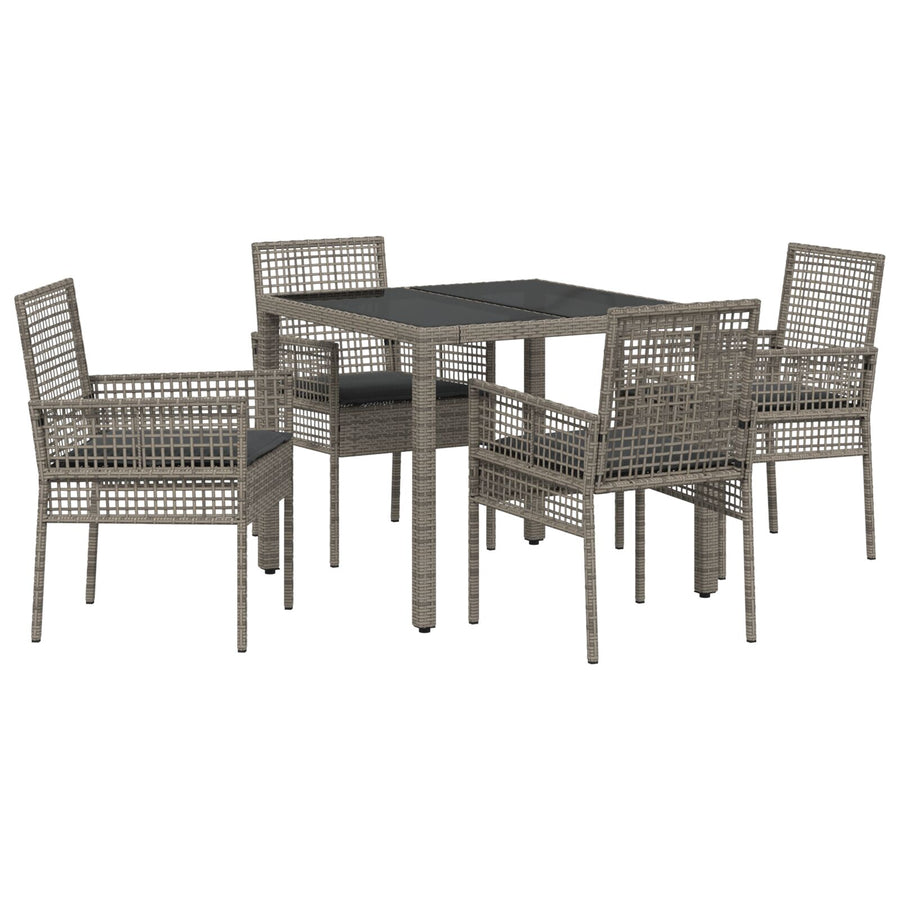 5-delige tuin eetset met kussens grijs poly rattan