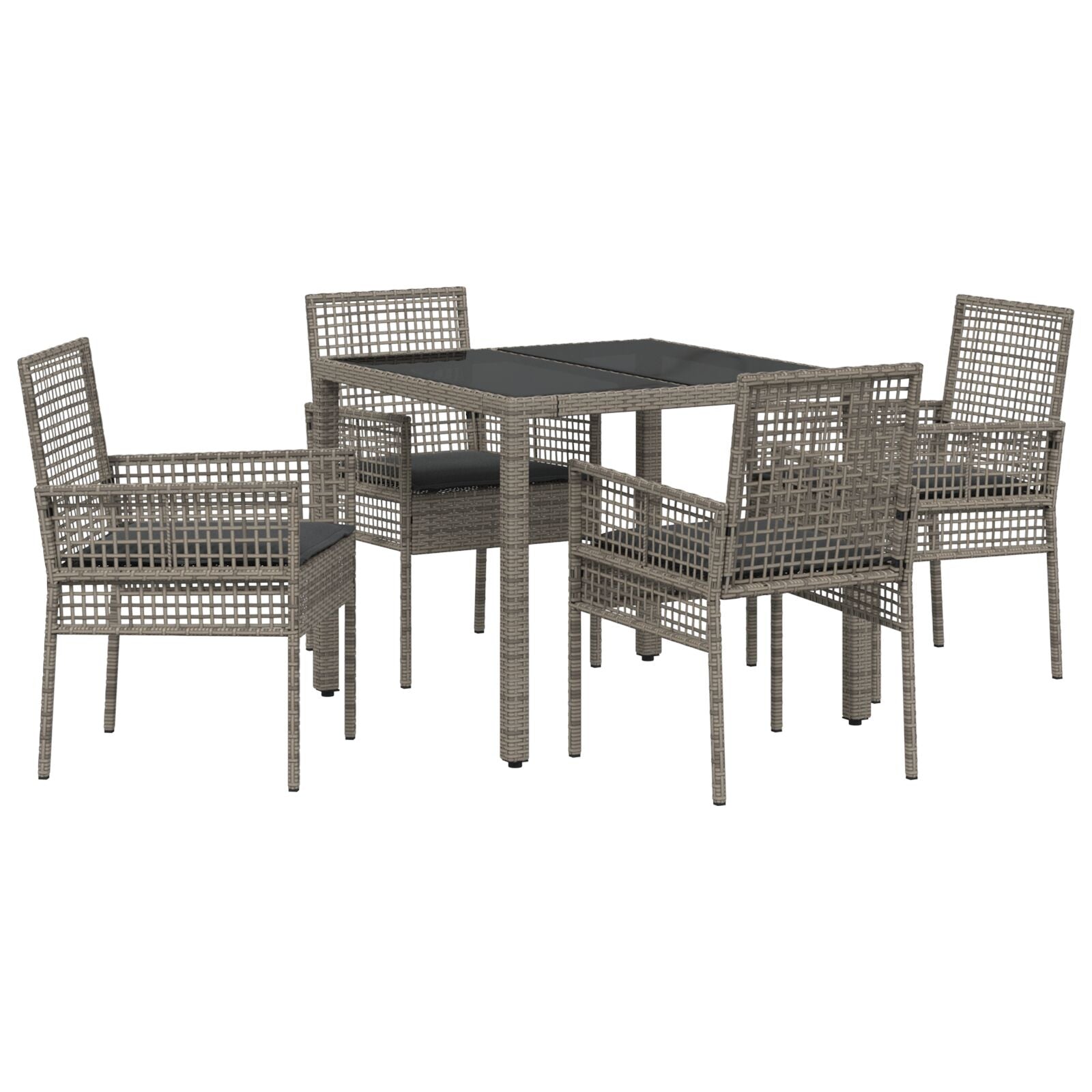 5-delige tuin eetset met kussens grijs poly rattan