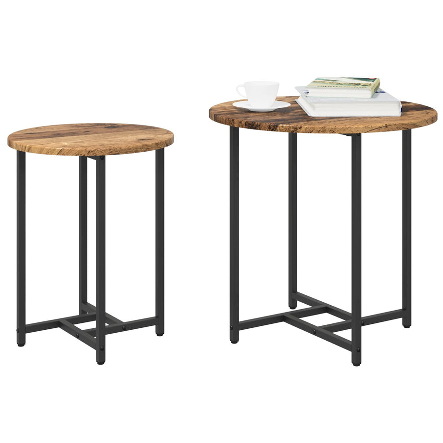 Bijzettafel 2 Stuks , Engineered Hout En Metaal Oud hout