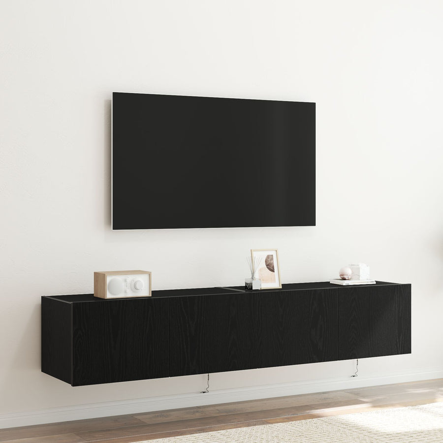 Tv Wandkasten Met Led-Verlichting 2 Stuks Zwart Eiken 80X35X31 Cm