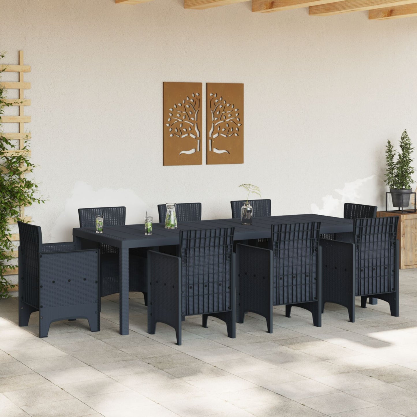 Tuin Tafel Anthraciet 250X100X73 Cm Poly Rattan Antraciet 2,5 m