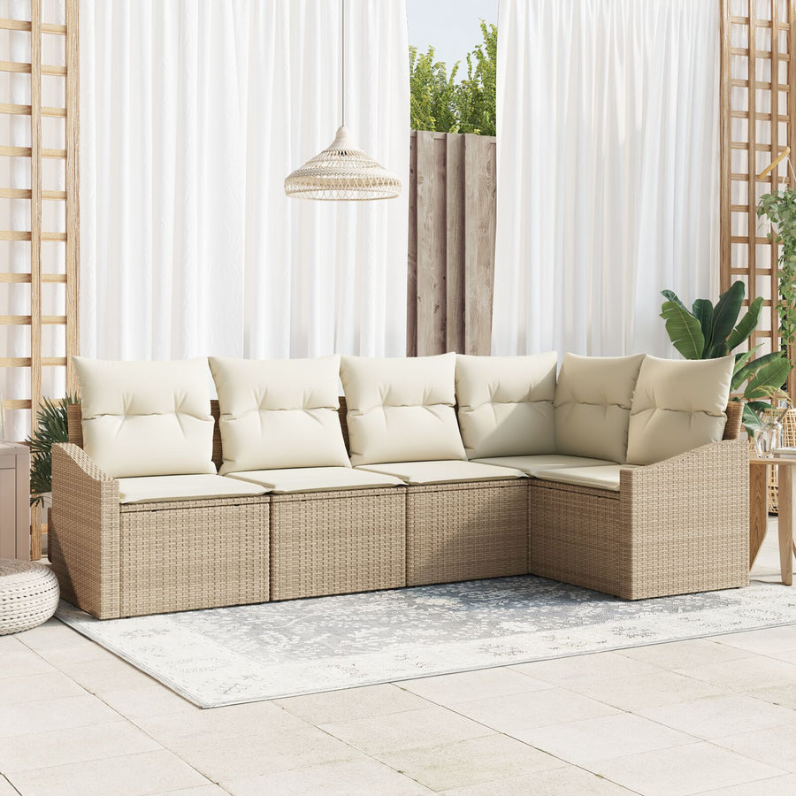 Tuinbankset Set Van 5 Beige, Crème Poly Rattan, Polyester, Staal