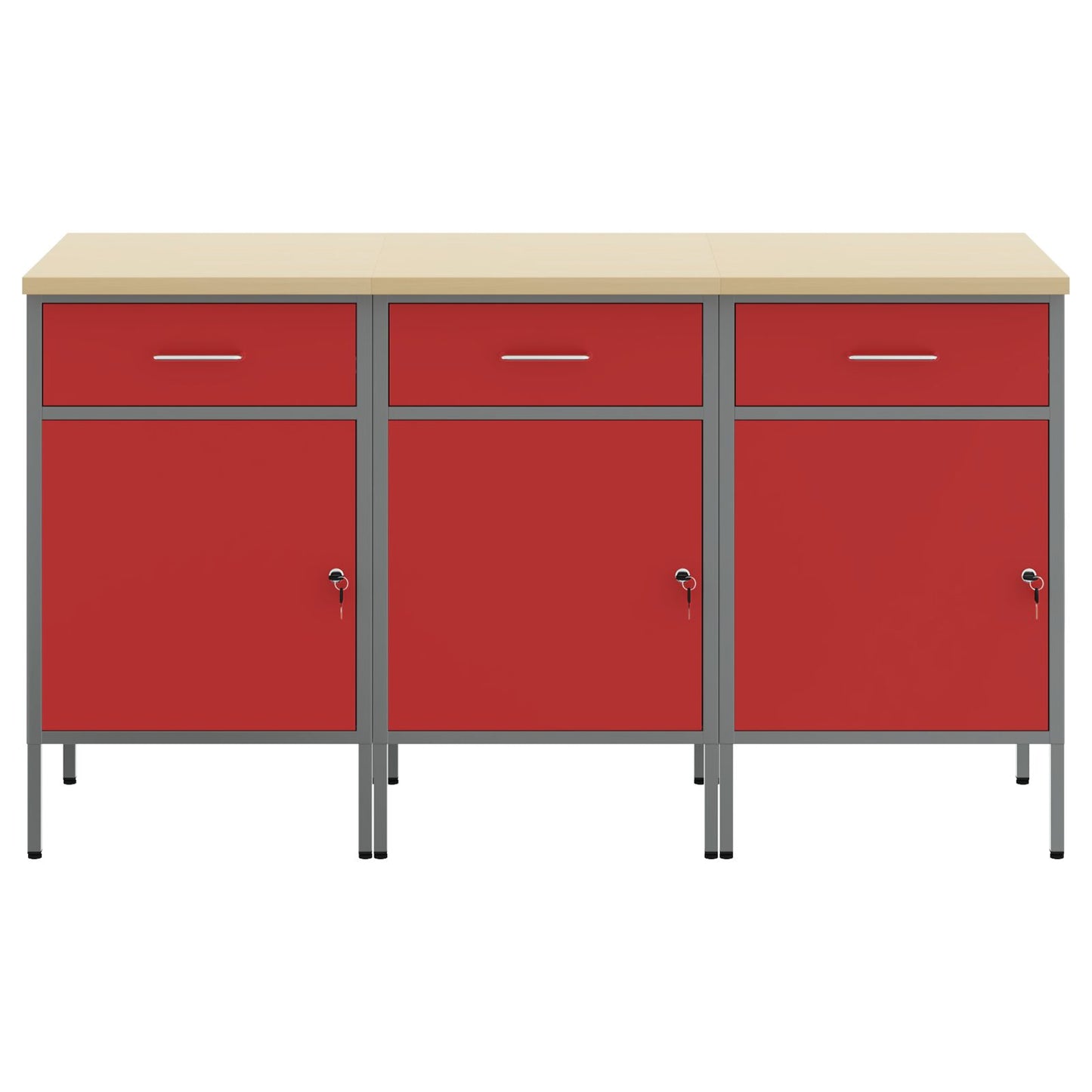 Werktafel 3-Delig En Grijs Van Geengineerd Hout En Staal 3x (84 cm) Rood 3x cabinet