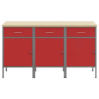 Werktafel 3-Delig En Grijs Van Geengineerd Hout En Staal 3x (84 cm) Rood 3x cabinet