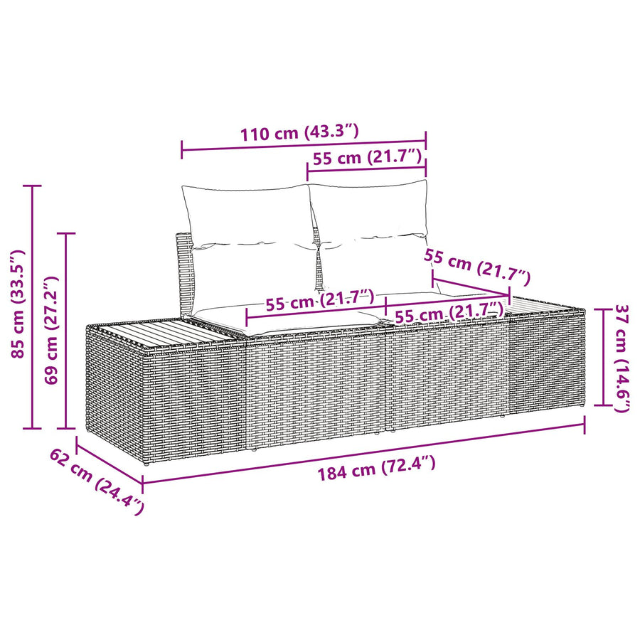 5-Delige Tuinbankstel Met Kussens Beige Poly Rattan Acacia