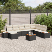 Garden bench set with cushion 9 pcs Black Poly rattan