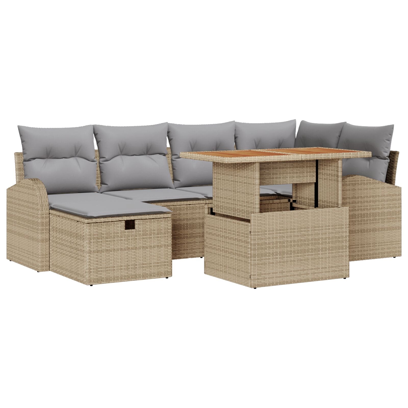 7-Delige Tuin Sofa Set Met Kussens Beige Poly Rattan