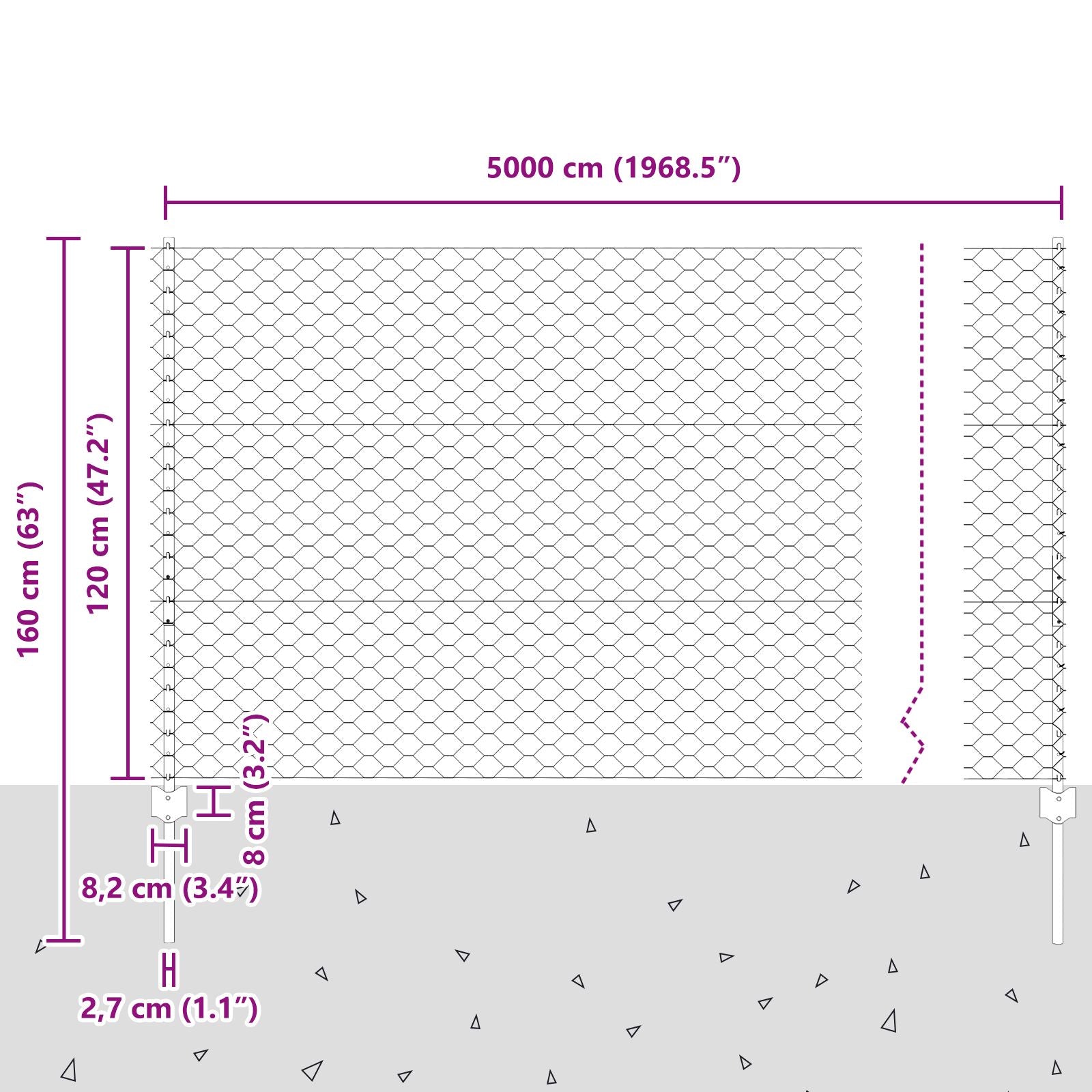 Hekpalen 22 Stuks U-Channel Grijs 120 Cm Staal,  Zeshoekig Hek Grijs 1.2X50 M Staal