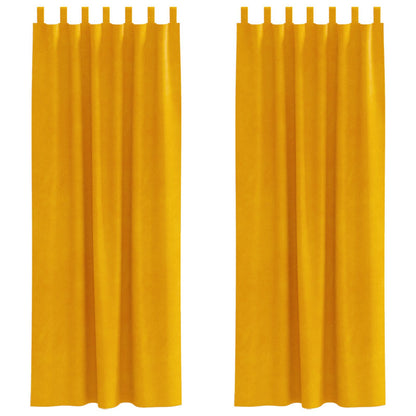 Blackout Gordijnen Met Hanglussen 2 Stk Fluweel Mosterdgeel 140 x 260 cm met ophanglussen