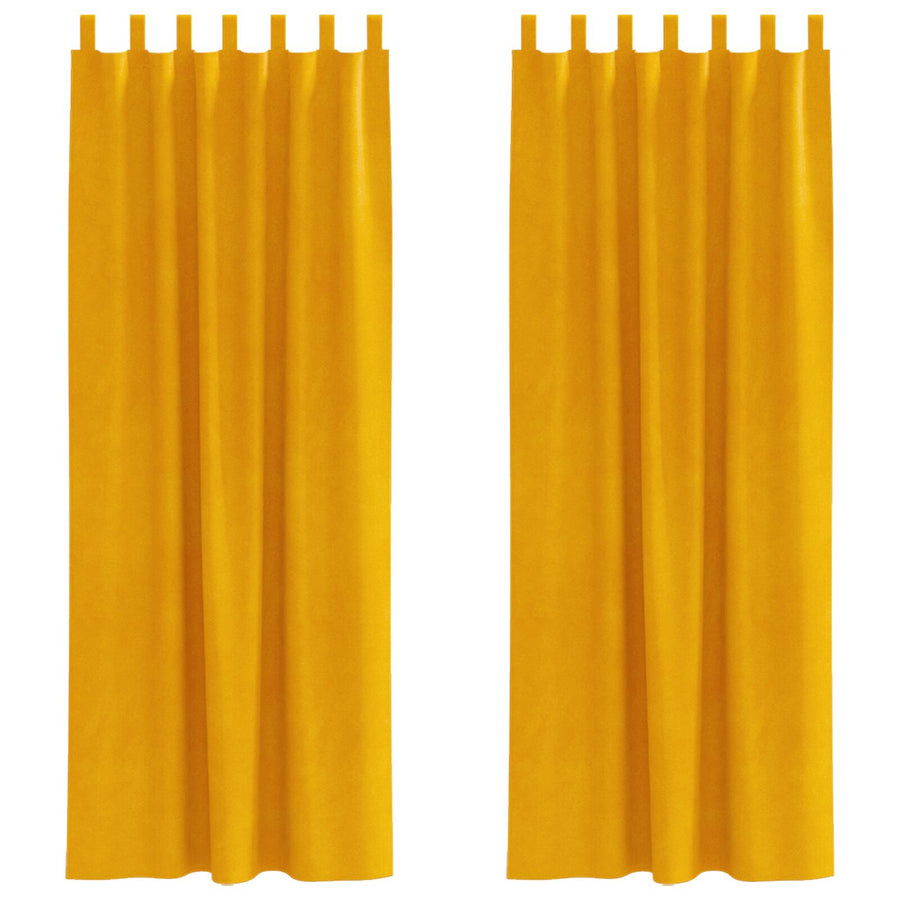 Blackout Gordijnen Met Hanglussen 2 Stk Fluweel Mosterdgeel 140 x 260 cm met ophanglussen