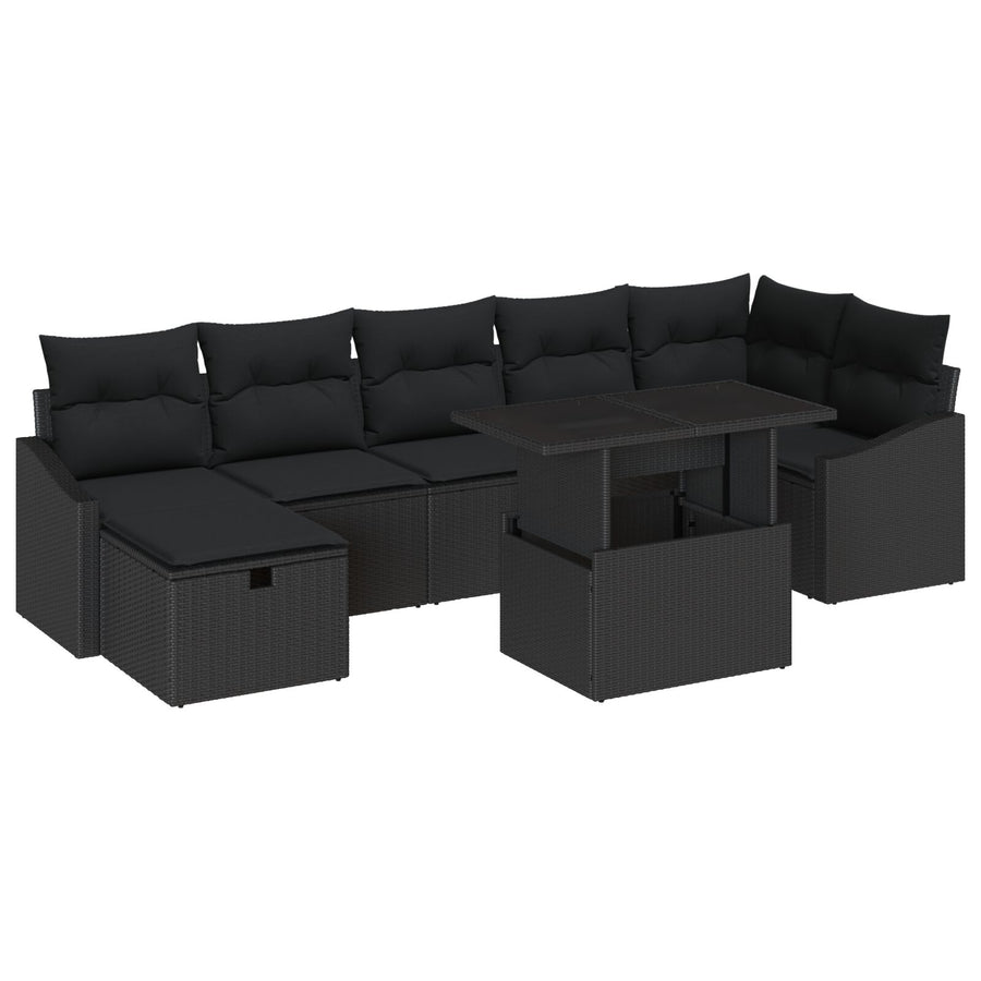 8-Delige Tuinsofa Set Met Kussens Zwart Poly Rattan
