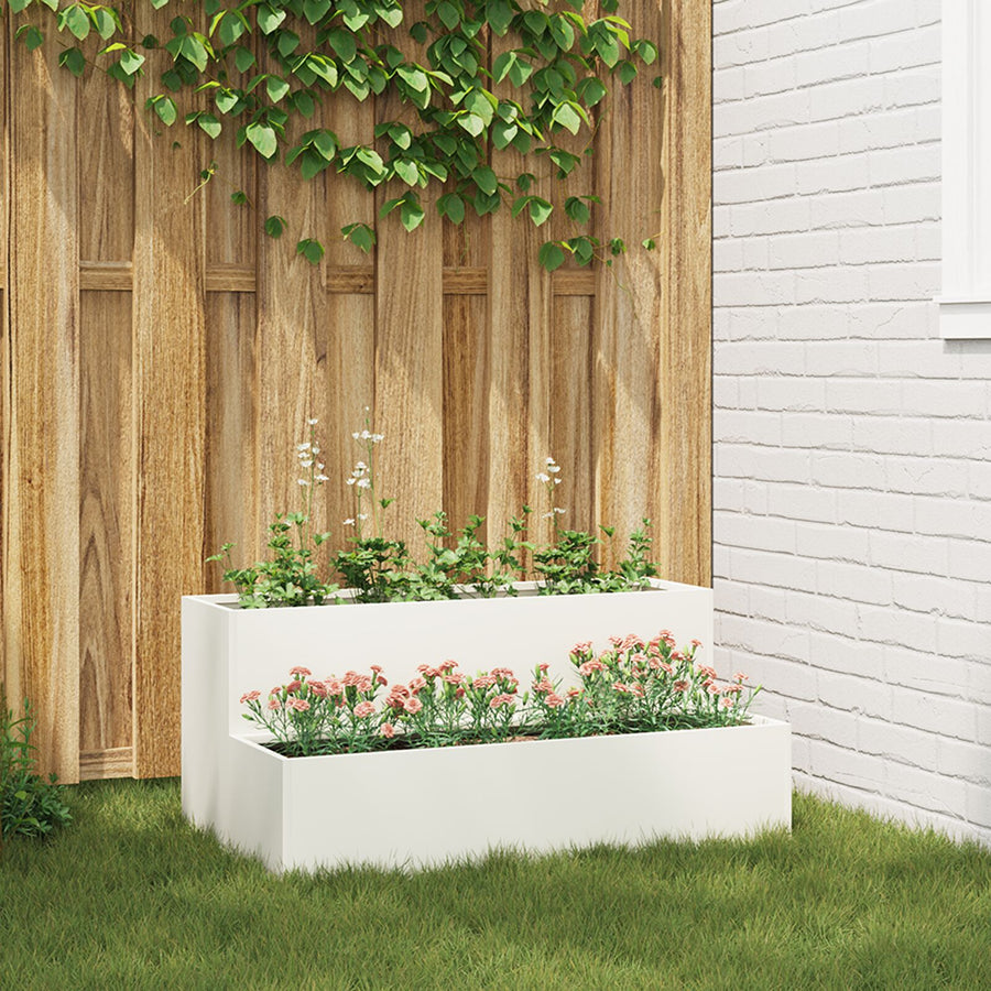 Tuin Planter 2-Tiering Te Staal 100 x 60 x 45 cm Wit