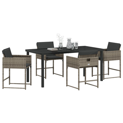 5-Delige Tuindining Set Met Kussens Grijs Poly Rattan