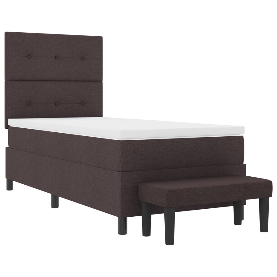 Boxspringbed Met Matras En Bankje Stof Donkerbruin 90 x 190 cm Knopgehemde