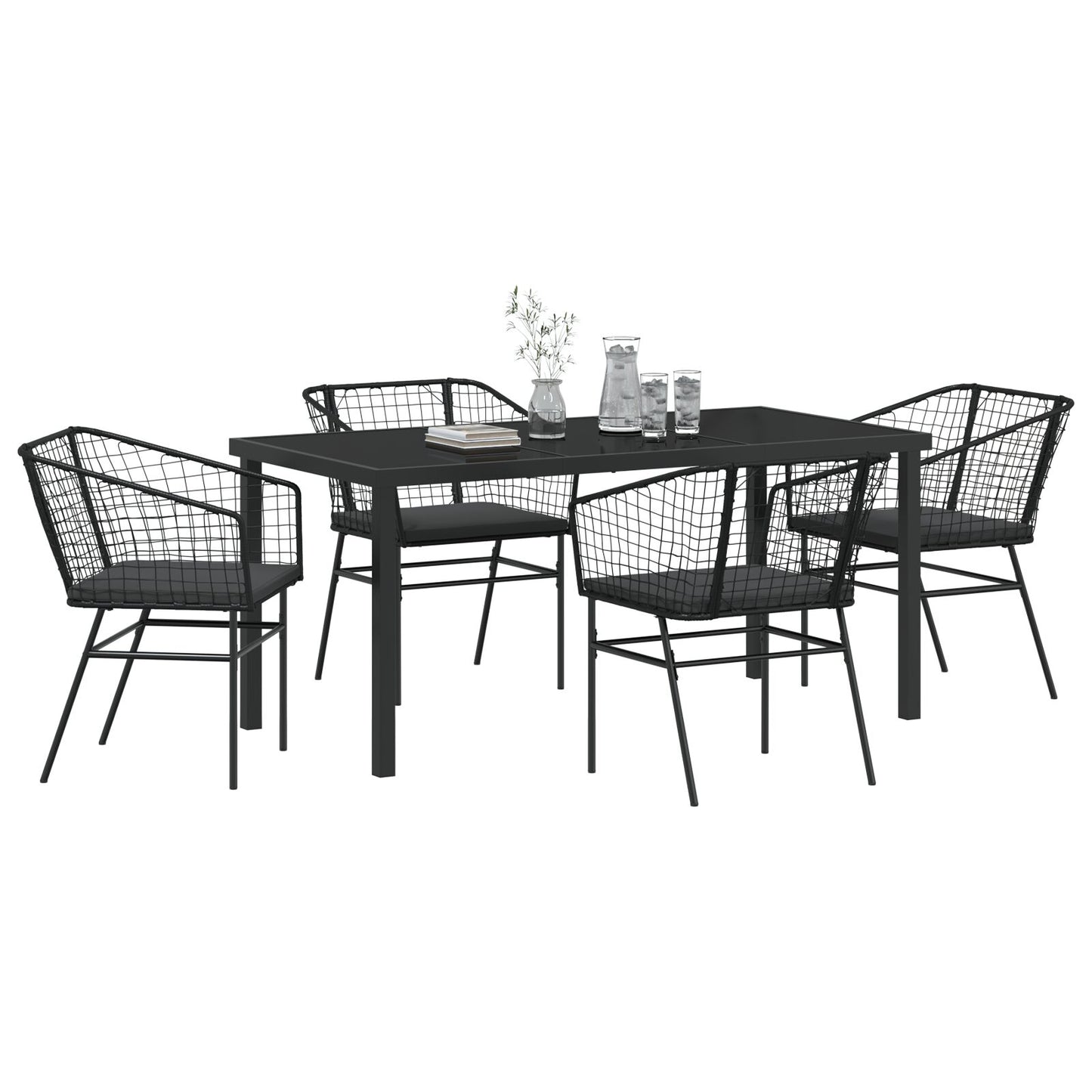 Set Van 3 Zwart Pe Rattan, Gepoedercoat Staal Middel Duurzaam