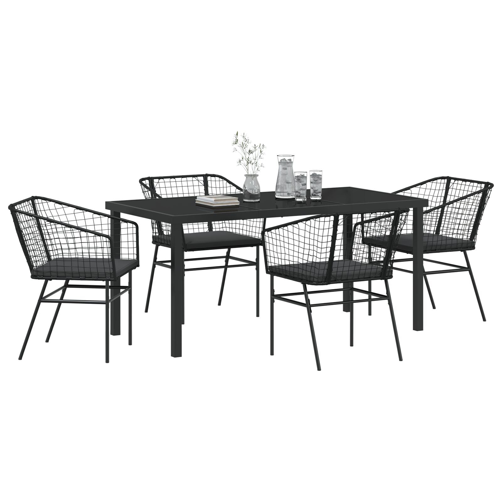 Set Van 3 Zwart Pe Rattan, Gepoedercoat Staal Middel Duurzaam