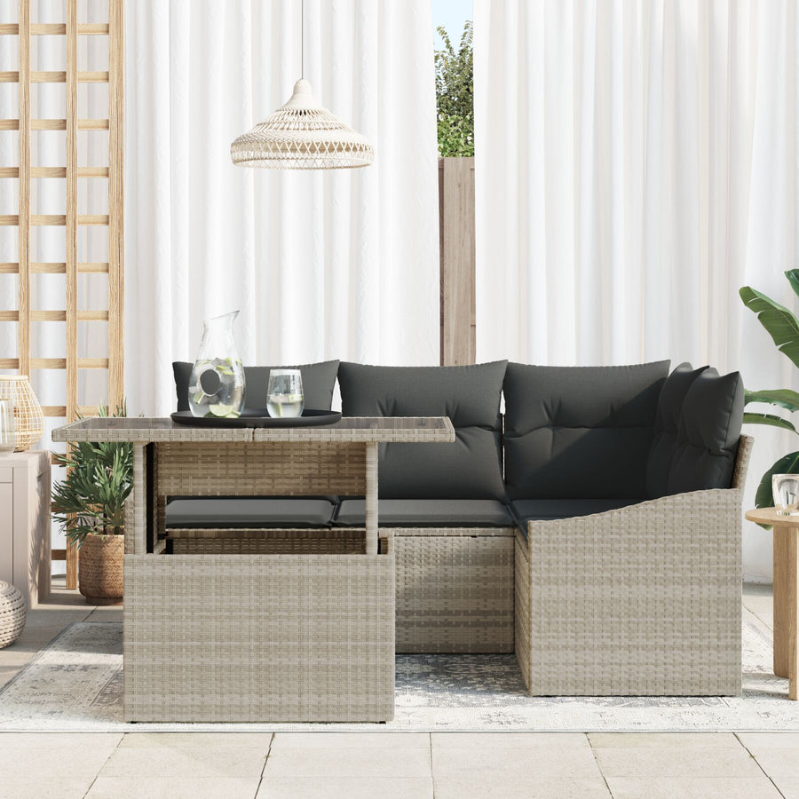 5-Delige Tuin Sofa Set Met Kussens Lichtgrijs Poly Riet