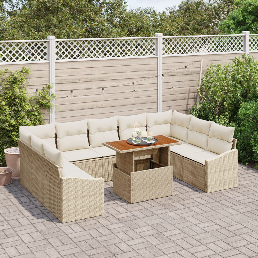 10-Delige Tuin Sofa Set Met Kussens Beige Poly Rattan
