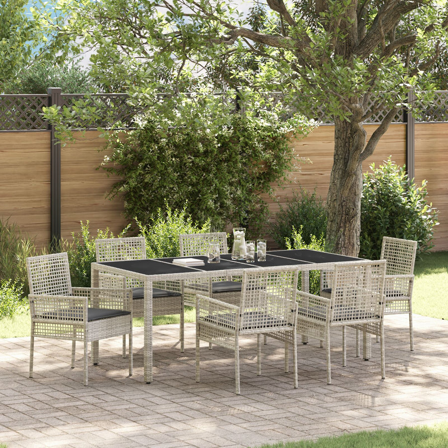 7 Persoons Tuin Eetset Met Kussens Lichtgrijs Poly Rattan
