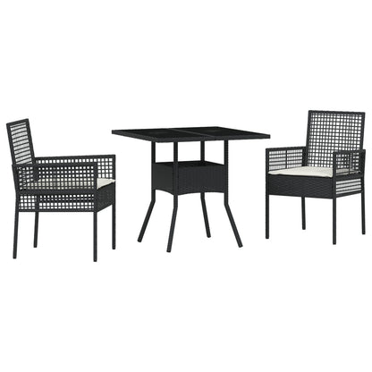 3-delige Tuin Eetset Zwart Poly Rattan