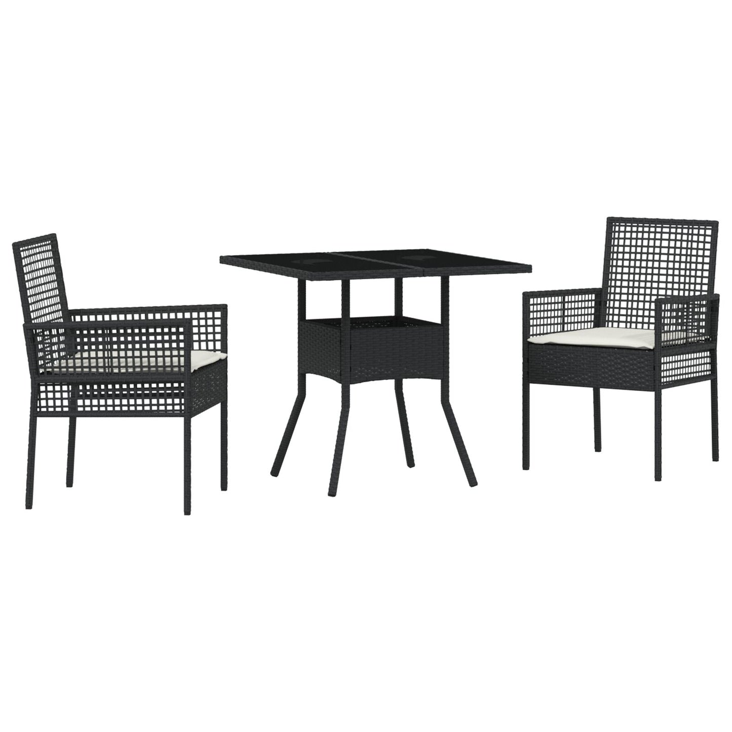 3-delige Tuin Eetset Zwart Poly Rattan