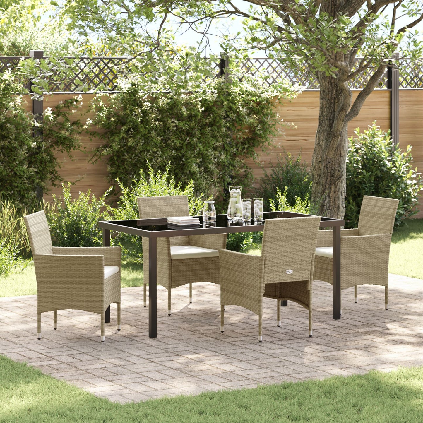 5 Delig Tuin Eetset Beige Poly Rattan