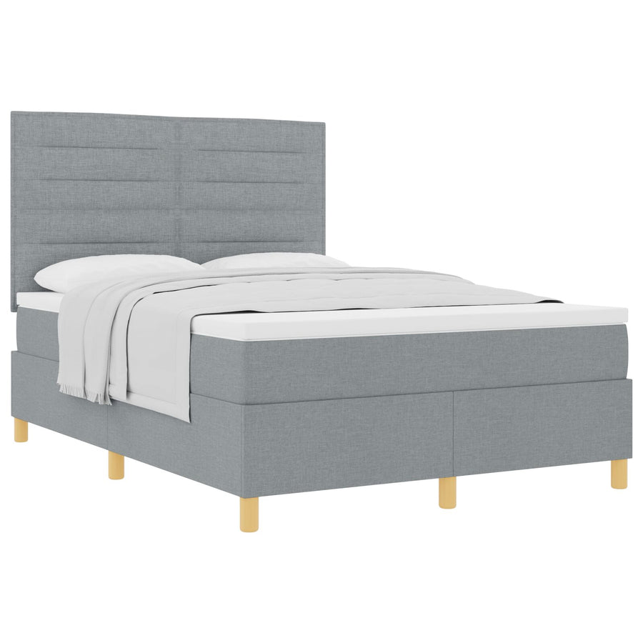 Boxspringbed Met Matras Lichtgrijs 140X190 Cm Stof Blauw