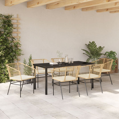 7-Delige Tuin Dining Set Met Kussens Bruin Poly Rattan