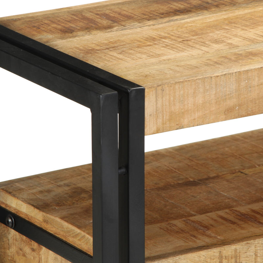 Eettafels Zwart Massief Mango Hout En Metaal 120 x 33 x 75 cm Massief ruw mangohout