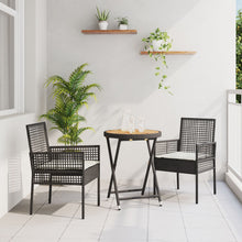 3-Delige Bistroset Voor In De Tuin Met Kussens Zwart Poly Rattan