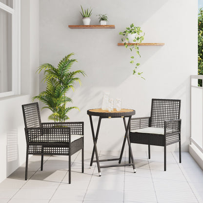 3-Delige Bistroset Voor In De Tuin Met Kussens Zwart Poly Rattan