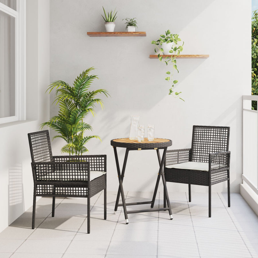 3-Delige Bistroset Voor In De Tuin Met Kussens Zwart Poly Rattan