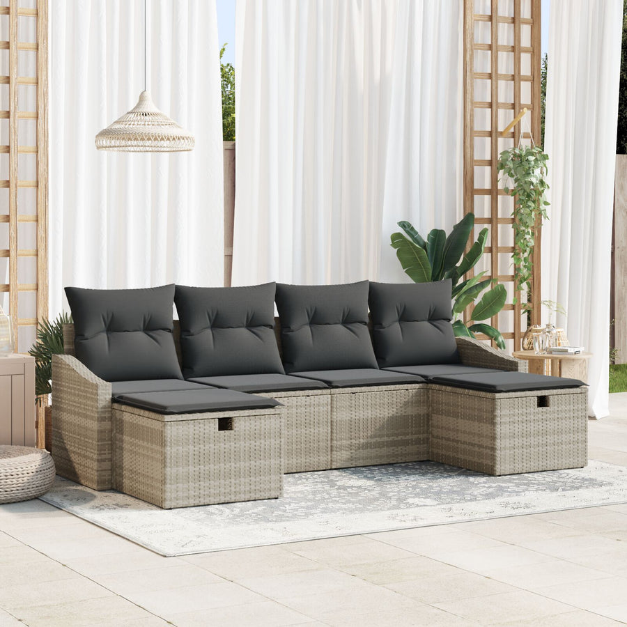 6-Delige Tuinbank Set Met Kussens Lichtgrijs Poly Rattan