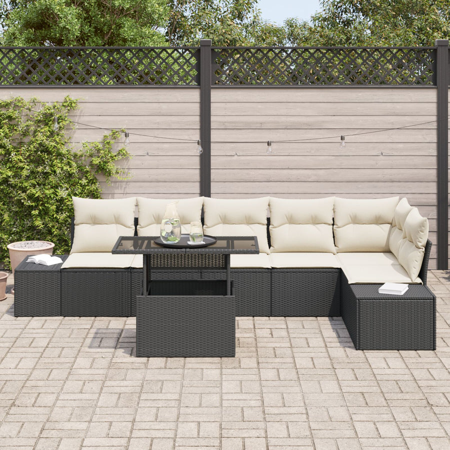 Tuin Sofaset Set Van 7 Beige Rattan Buitenmeubels Rechthoekig