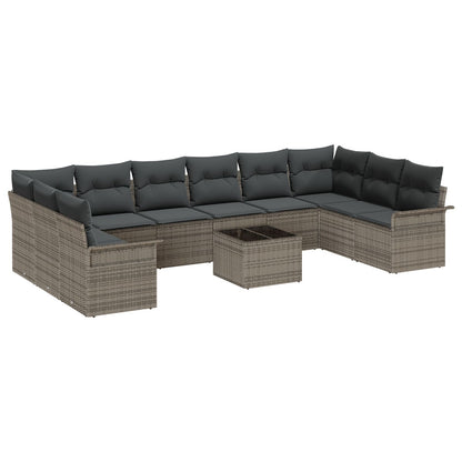 10-Piece Tuinsalonset met Kussens Zwart Poly Rattan