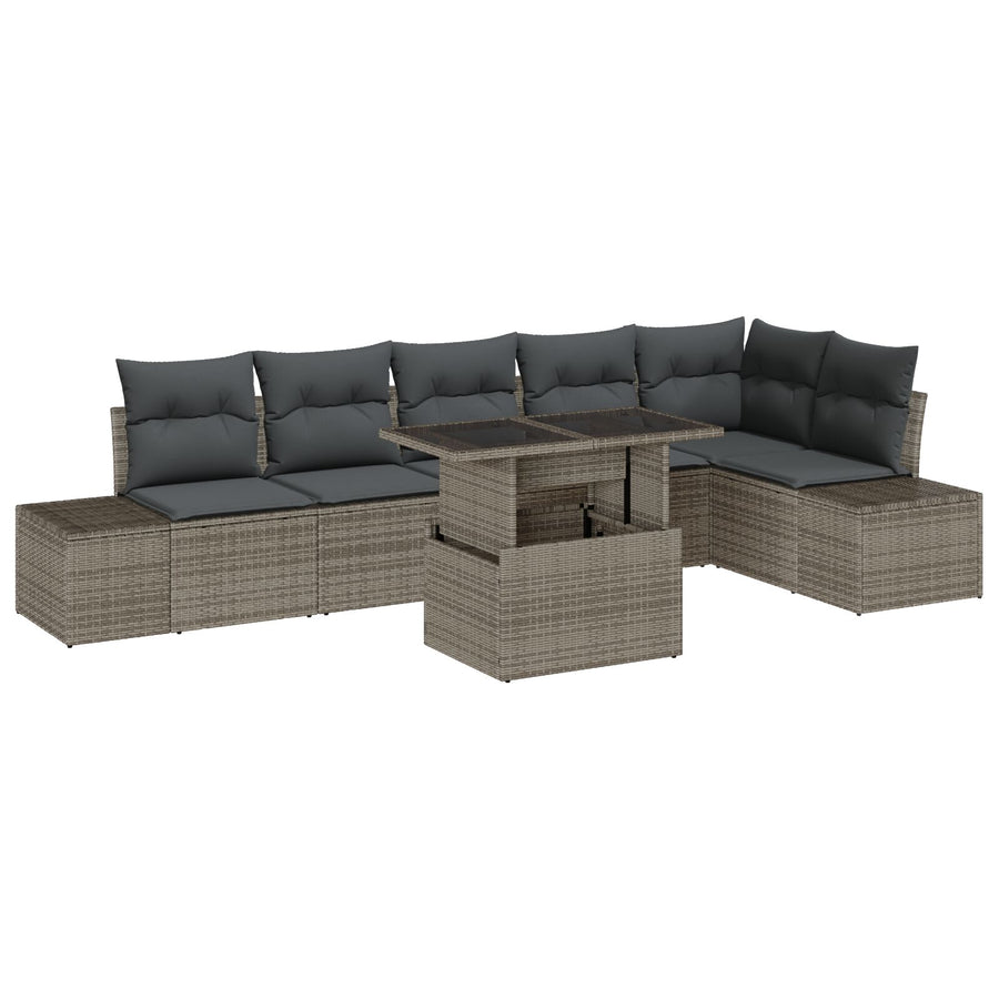 7-Delige Tuin Sofa Set Met Kussens Grijs Poly Riet