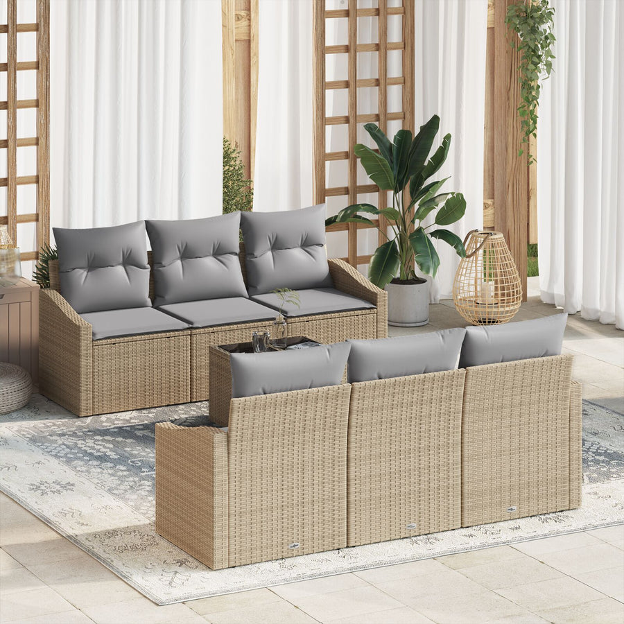 7-Delige Tuin Sofa Set Met Kussens Beige Poly Riet Gegalvaniseerd Staal