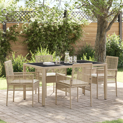 Set Van 3 Beige Pe Rattan, Gehard Glas, Gepoedercoat Staal