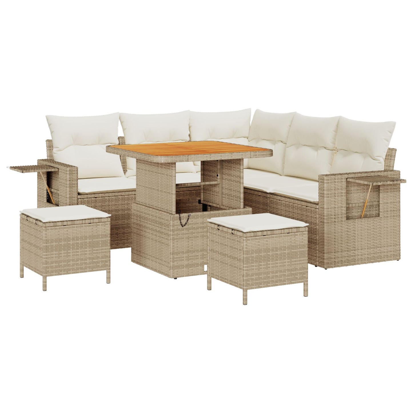 8-Delige Tuinbankset Met Kussens Beige Poly Riet Acacia, 3-Delige Tuin Dinerset Met Kussens Beige Poly Riet Acacia Wit