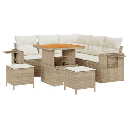 8-Delige Tuinbankset Met Kussens Beige Poly Riet Acacia, 3-Delige Tuin Dinerset Met Kussens Beige Poly Riet Acacia Wit