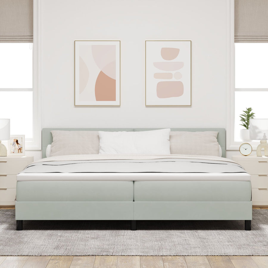 Boxspring Bed Met Matras Licht Grijs 200X200 Cm Fluweel Blauw