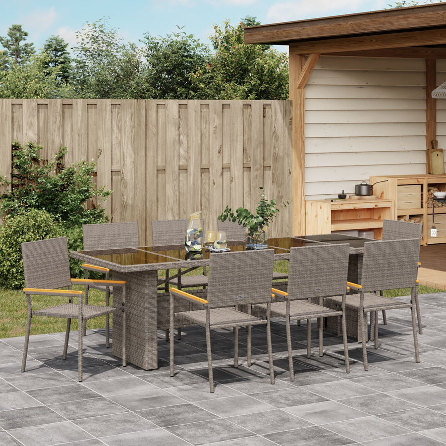 9-Delige Tuin Eethoekset Grijs Poly Rattan Wit